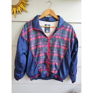 1990's Fall Plaid Red and Blue Windbreaker